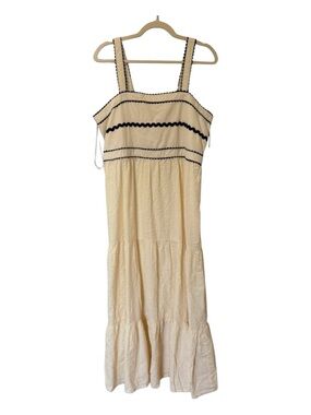 Japna Cream Maxi Dress with Navy Trim NWT XL